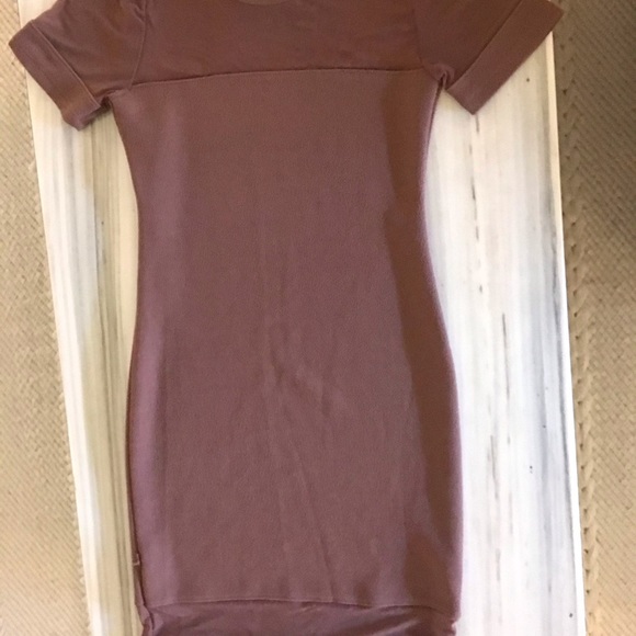 SOLD. Nude Taupe dress with sheer details in upper chest - Picture 2 of 4